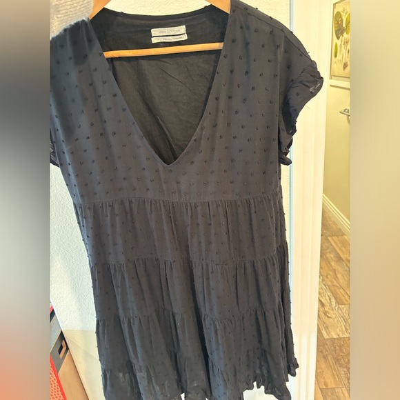 Urban Outfitters Black Ruffled Cap Sleeve Swiss Dot Lined Flowy Mini - Picture 6 of 12